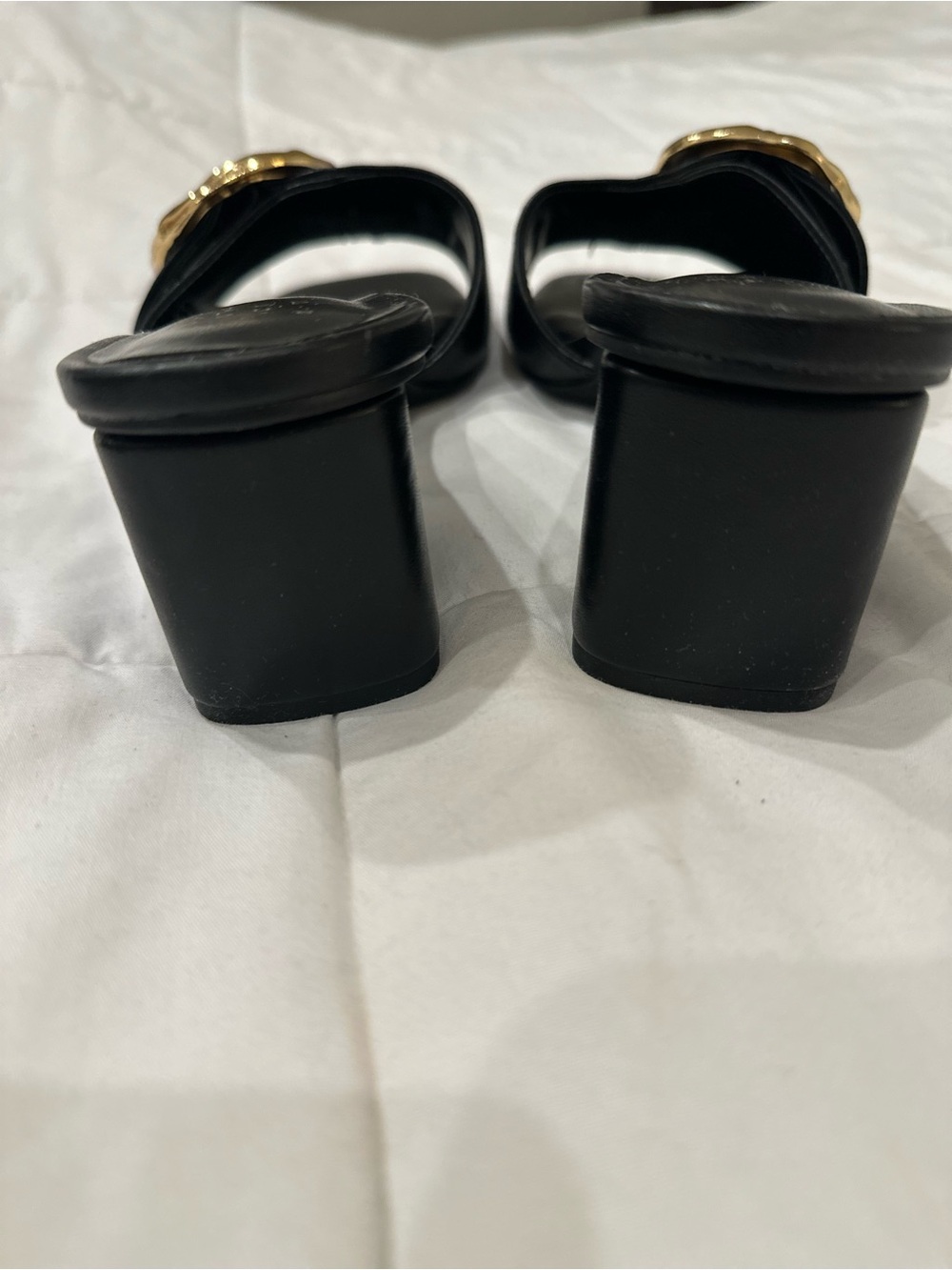 Black Slide Heels with Gold Buckle - Picture 4 of 4